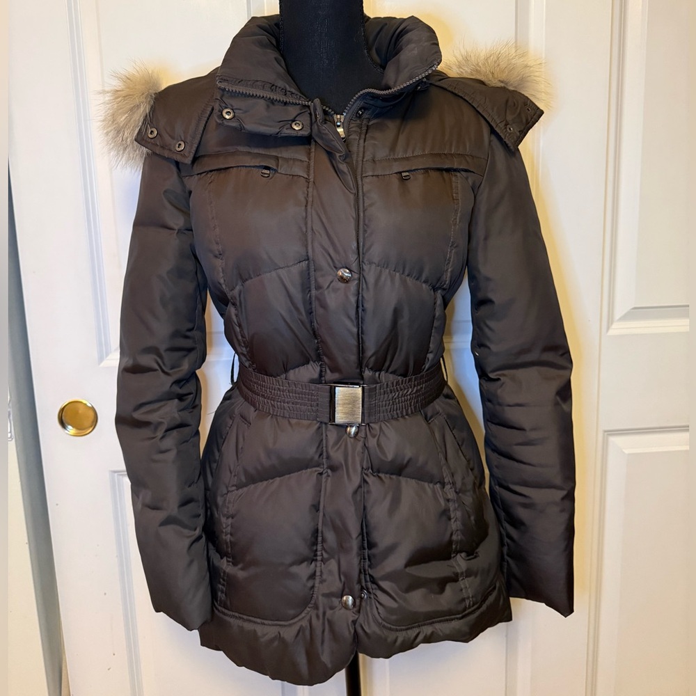 Marc New York Women's belted Puffer Coat with real Fur Trim